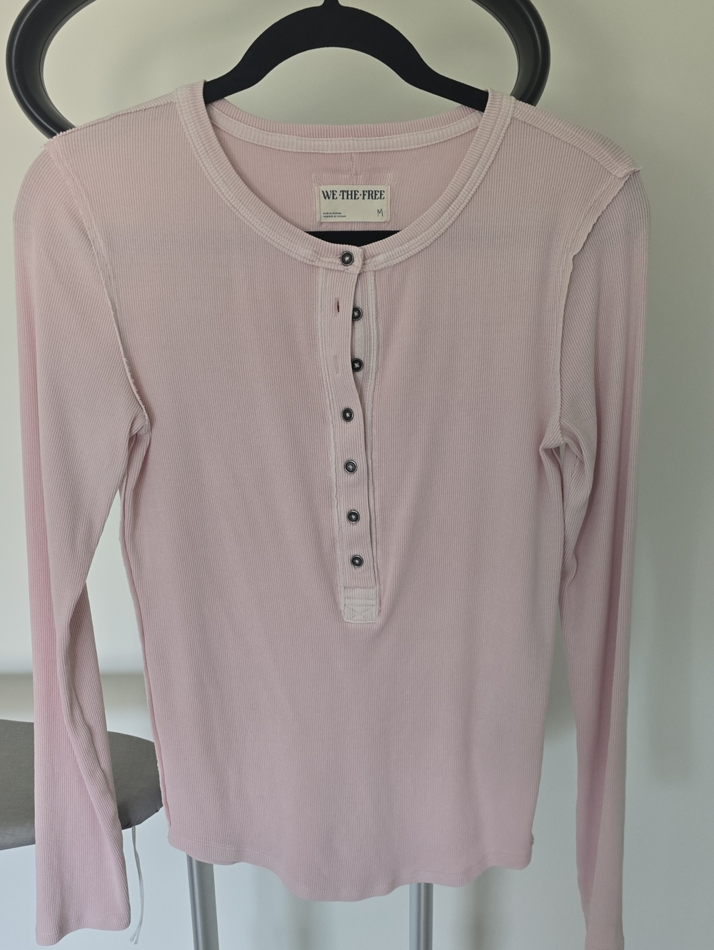 We The Free Long-Sleeve Ribbed Henley Top in Pale Pink